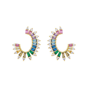 Multi Color Multi Colored Solitaire X Baguette Oval Loop Stud Earring - Adina Eden's Jewels