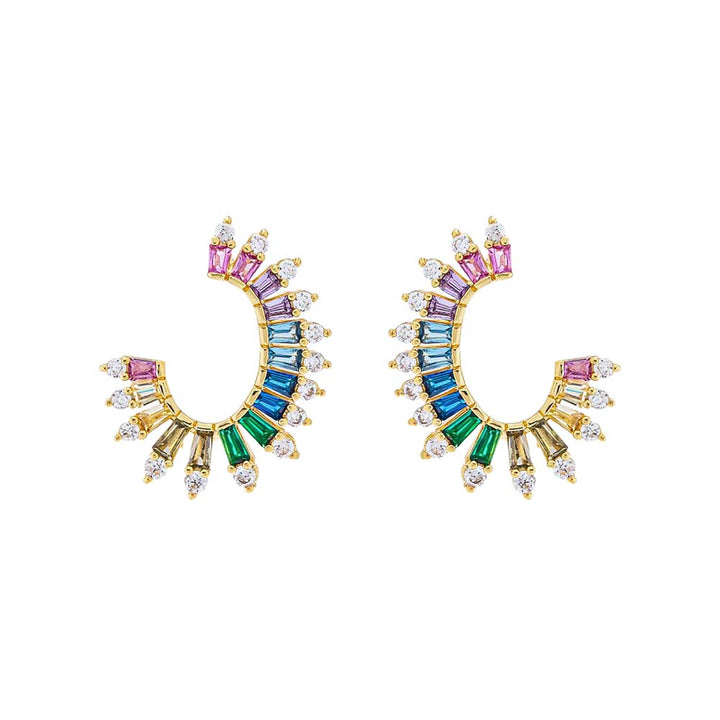 Multi Color Multi Colored Solitaire X Baguette Oval Loop Stud Earring - Adina Eden's Jewels