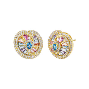Gold Pastel Pave X Baguette Swirled On The Ear Stud Earring - Adina Eden's Jewels