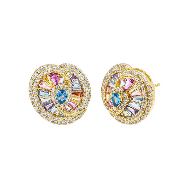 Gold Pastel Pave X Baguette Swirled On The Ear Stud Earring - Adina Eden's Jewels