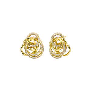 Gold Solid/Pave Intertwined Circle Stud Earring - Adina Eden's Jewels