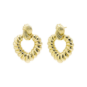 Gold Solid Rope Oval Drop Stud Earring - Adina Eden's Jewels