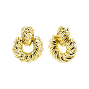 Gold Solid Rope Drop Stud Earring - Adina Eden's Jewels