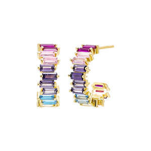 Multi Color Multi Colored Baguette Open Hoop Earring - Adina Eden's Jewels