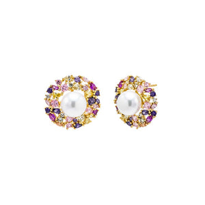 Multi Color Pastel X Pearl On The Ear Stud Earring - Adina Eden's Jewels