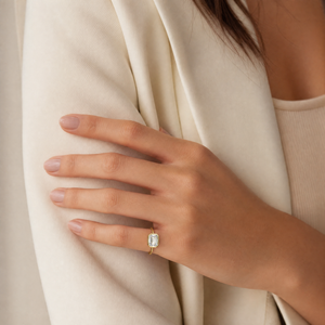 Moissanite Bezel Emerald Thin Band Pinky Ring