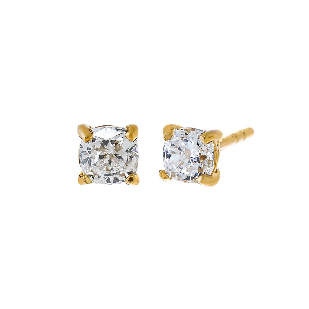 14K Gold / 1CT Lab Grown Diamond Cushion Cut Solitaire Four Prongs Stud Earring 14K - Adina Eden's Jewels