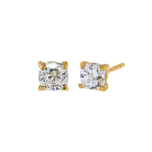 14K Gold / 1CT Lab Grown Diamond Cushion Cut Solitaire Four Prongs Stud Earring 14K - Adina Eden's Jewels