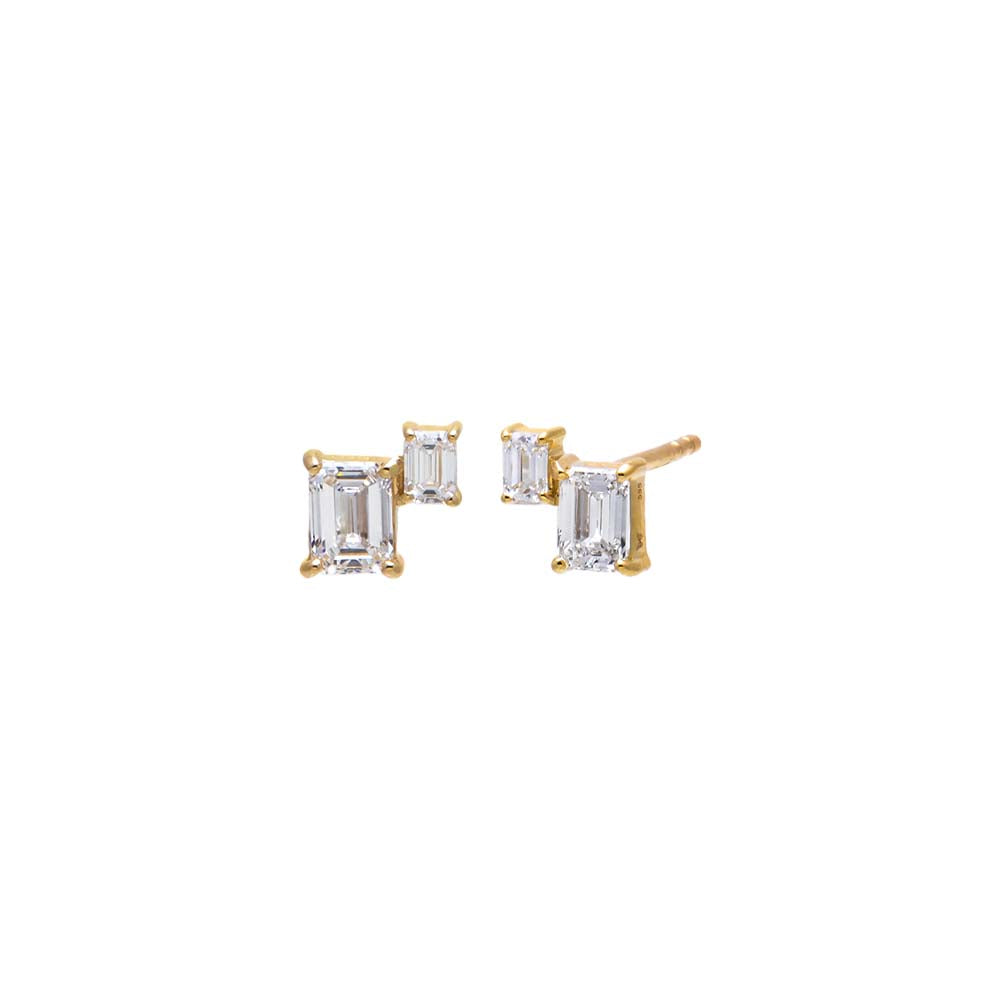 Lab Grown Diamond Double Emerald Stud Earring 14K