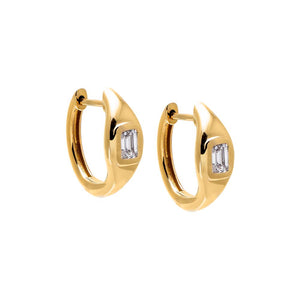 14K Gold Lab Grown Diamond Emerald Dome Huggie Earring 14K - Adina Eden's Jewels