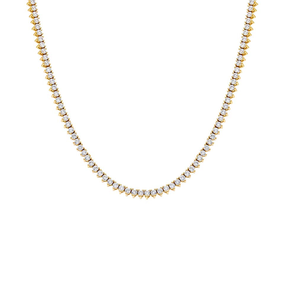 Gold / 16IN Thin Three Prong Tennis Necklace - Adina Eden's Jewels