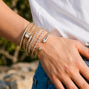 Solid/Pave Open Bangle Bracelet - Adina Eden's Jewels