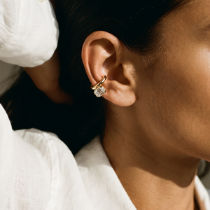 Lab Grown Diamond Emerald Bezel Ear Cuff 14K - Adina Eden's Jewels