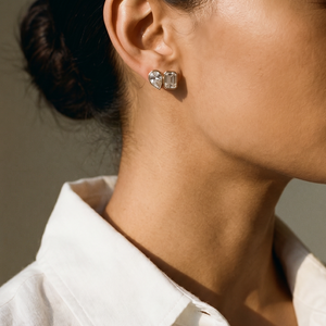 Lab Grown Diamond Emerald X Pear Bezel Stud Earring 14K - Adina Eden's Jewels