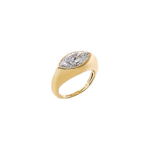 14K Gold / 3 Lab Grown Diamond Marquise Flush Set Pinky Ring 14K - Adina Eden's Jewels