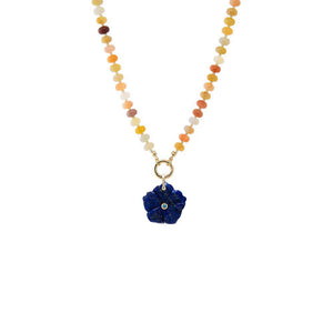 Lapis CZ Bezel Natural Stone Flower Charm & Beaded Clicker Necklace - Adina Eden's Jewels