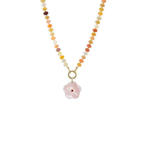 Rose Quartz CZ Bezel Natural Stone Flower Charm & Beaded Clicker Necklace - Adina Eden's Jewels