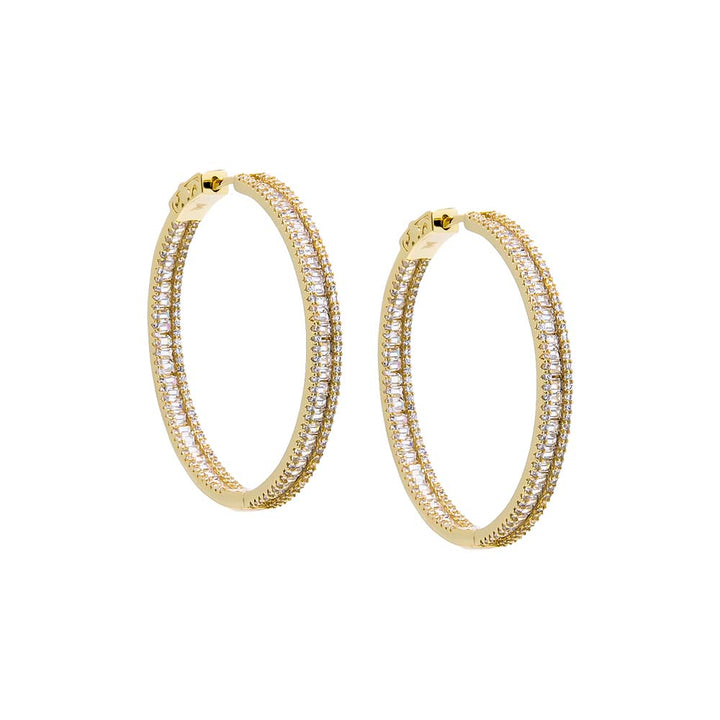 Gold / 40MM Fancy CZ Pave X Baguette Hoop Earring - Adina Eden's Jewels