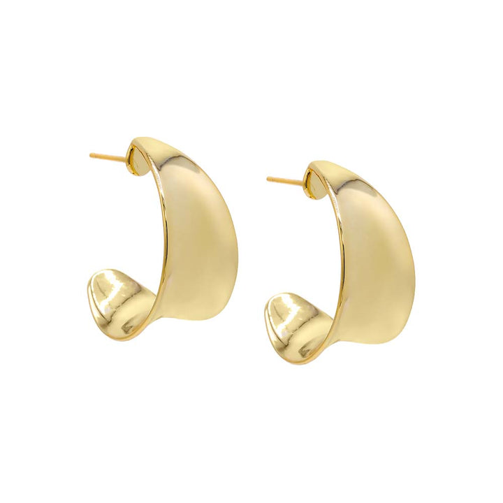 Gold Flattened Curved Hoop Earring - Adina Eden's Jewels