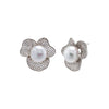 Silver Pave Three Petal Pearl Stud Earring - Adina Eden's Jewels