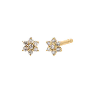 14K Gold / Pair Diamond Mini Flower Stud Earring 14K - Adina Eden's Jewels
