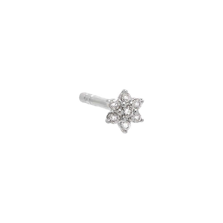 14K White Gold / Single Diamond Mini Flower Stud Earring 14K - Adina Eden's Jewels