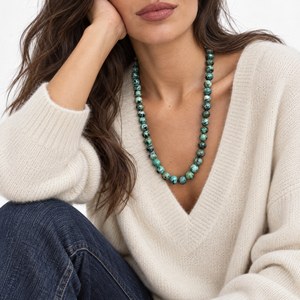 African Turquoise Natural Stone Ball Chain Necklace 10MM - Adina Eden's Jewels
