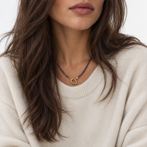 Hematite Natural Stone Beaded Chain Clicker Necklace - Adina Eden's Jewels