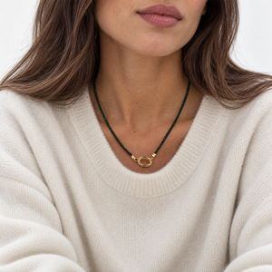Dark Green Natural Stone Beaded Chain Clicker Necklace - Adina Eden's Jewels