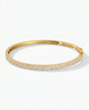 14K Gold Diamond Pave Triple Row Bangle Bracelet 14K - Adina Eden's Jewels