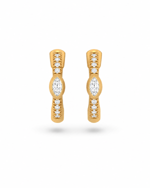 Diamond Marquise Bezel Accent Pave Huggie Earring 14K