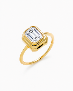 Gold / 6 Moissanite Double Bezel Emerald Ring - Adina Eden's Jewels