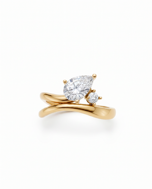 Lab Grown Diamond Pear & Solitaire Swirled Ring 14K