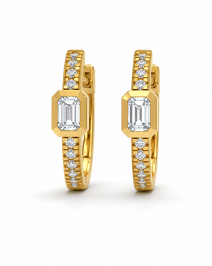 Diamond Emerald Bezel Accent Pave Huggie Earring 14K