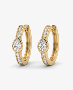 Diamond Pear Bezel Accent Pave Huggie Earring 14K