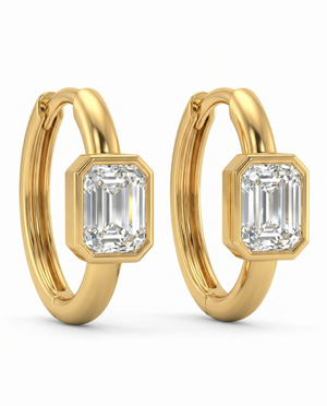 Lab Grown Diamond Emerald Bezel Embedded Huggie Earring 14K