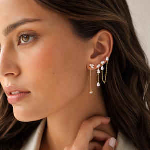Marquise Cluster Drop Chain Stud Earring - Adina Eden's Jewels