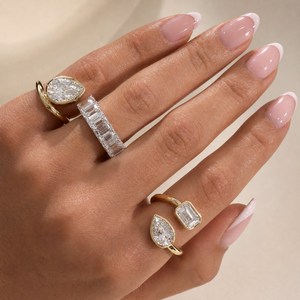 Lab Grown Diamond Pear Bezeled Pinky Ring 14K - Adina Eden's Jewels