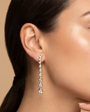 CZ Pear Bezel Curved Drop Stud Earring - Adina Eden's Jewels