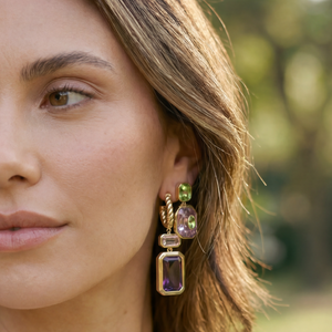 Colored Elongated Bezel Emerald Drop Hoop Earring - Adina Eden's Jewels