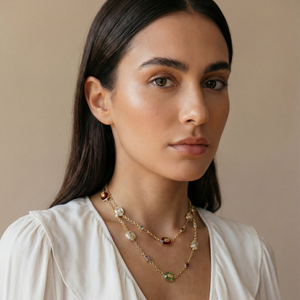 Multi Colored Square Stone Link Necklace - Adina Eden's Jewels