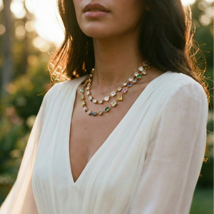 Rainbow Multi Shape Bezel Tennis Necklace - Adina Eden's Jewels