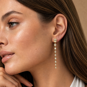 CZ Emerald Bezel Set Drop Stud Earring - Adina Eden's Jewels