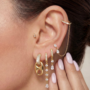 Pear CZ Drop Huggie Earring