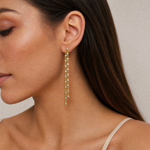 CZ Bezeled Double Chain Drop Earring - Adina Eden's Jewels