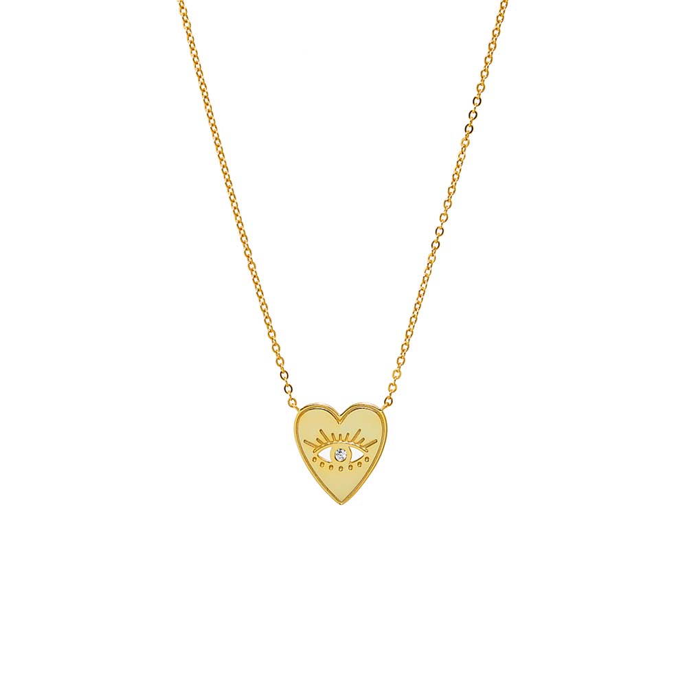Gold CZ Evil Eye Mini Heart Pendant Necklace - Adina Eden's Jewels