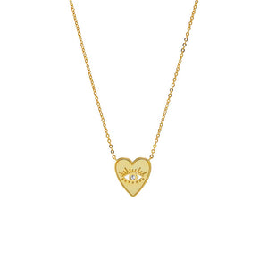 Gold CZ Evil Eye Mini Heart Pendant Necklace - Adina Eden's Jewels