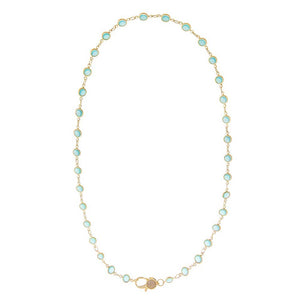 Sky Blue Bezel Pave Lobster Clasp Link Chain Necklace