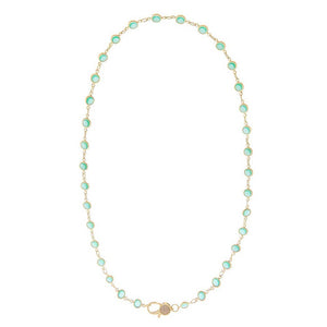 Aqua Green Station Pave Lobster Clasp Link Chain Necklace