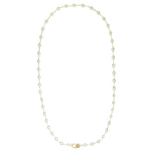 Aqua Green Station Pave Lobster Clasp Link Chain Necklace